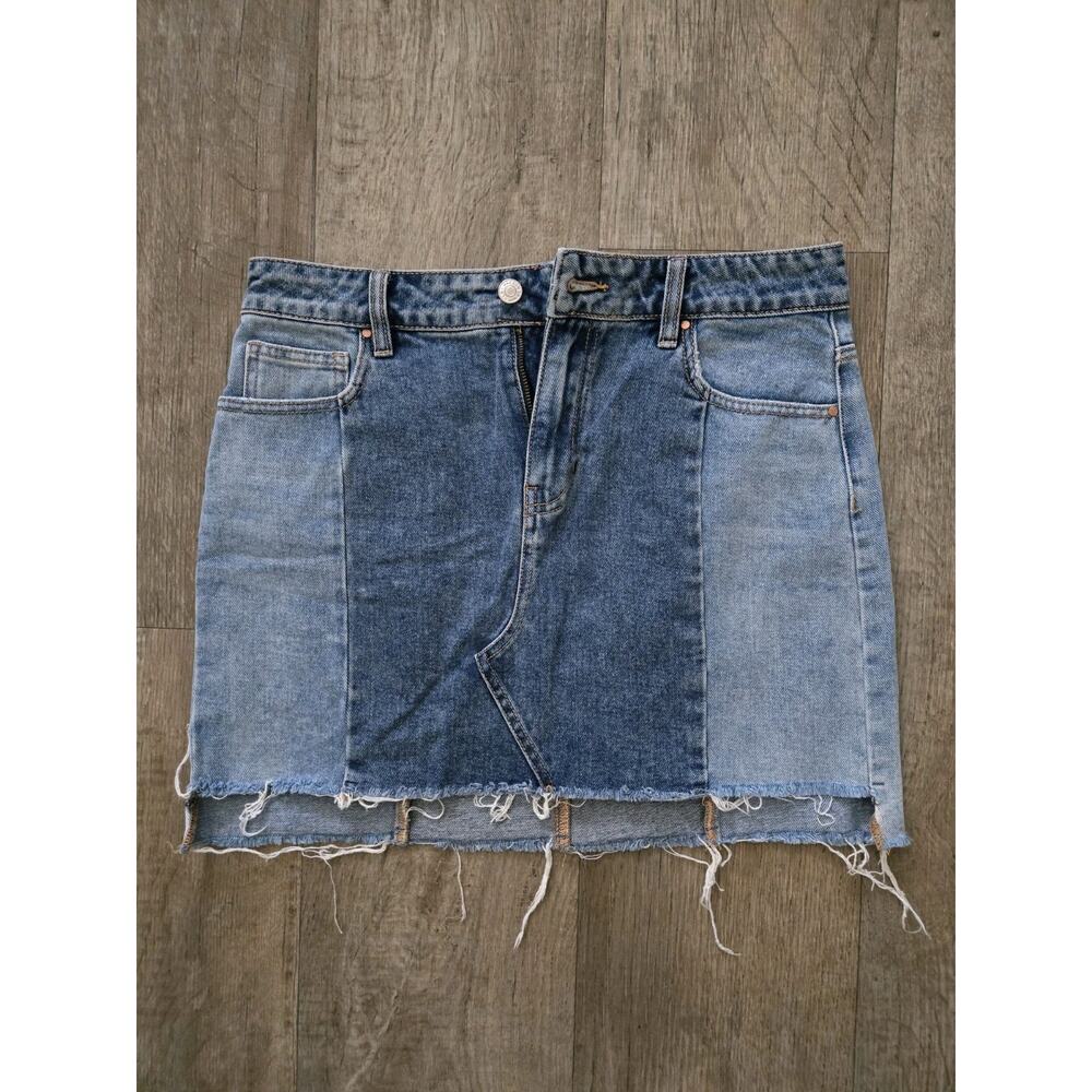 PACSUN Size 27 Mini Jean Skirt Pockets 2-Tone Distressed Frayed Hems